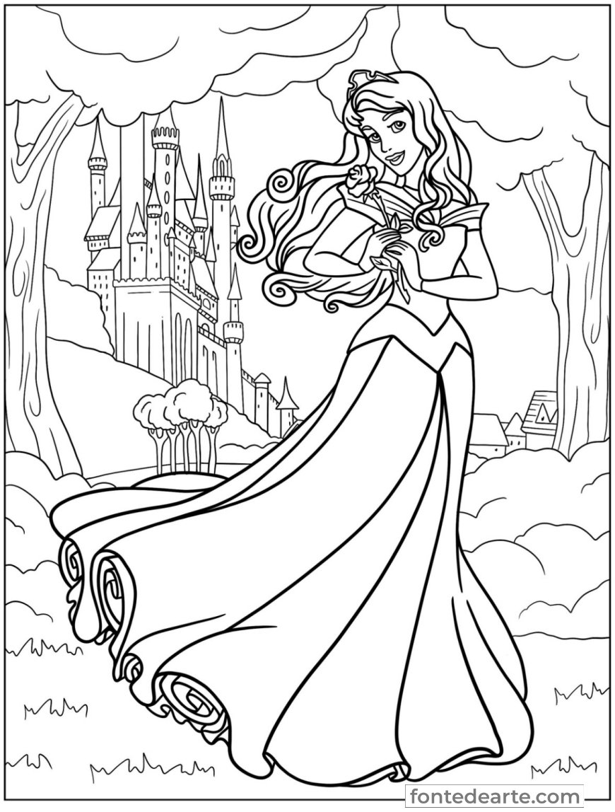 Bela Adormecida Princesas Disney para colorir e pintar imprimir PDF