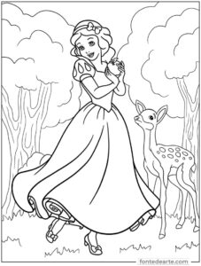 Branca de Neve Princesas Disney para colorir e pintar imprimir PDF