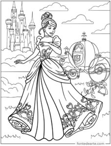 Cinderella Princesas Disney para colorir e pintar imprimir PDF
