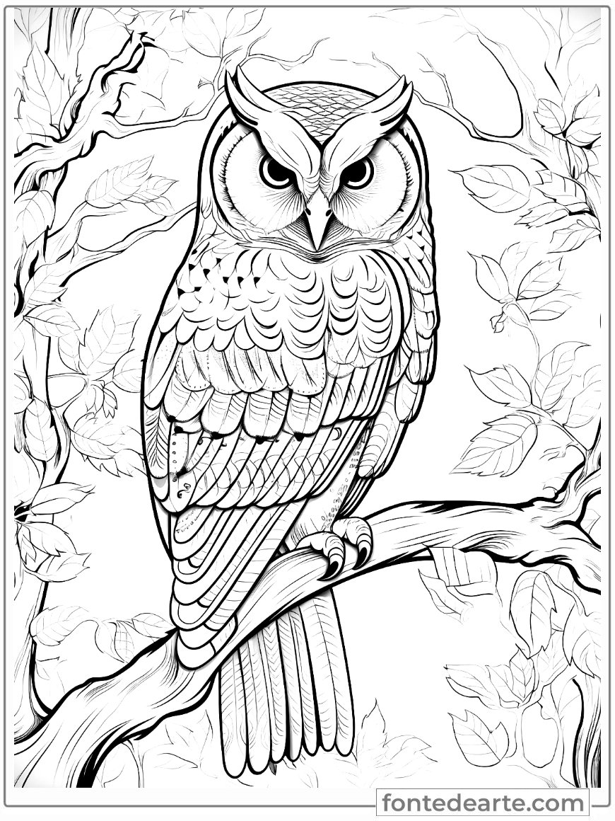Coruja desenhos de animais para colorir adulto imprimir PDF