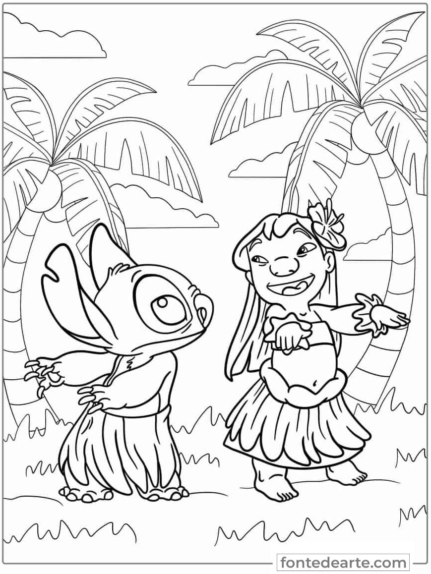 Desenho Lilo e Stitch para colorir e pintar - imprimir PDF