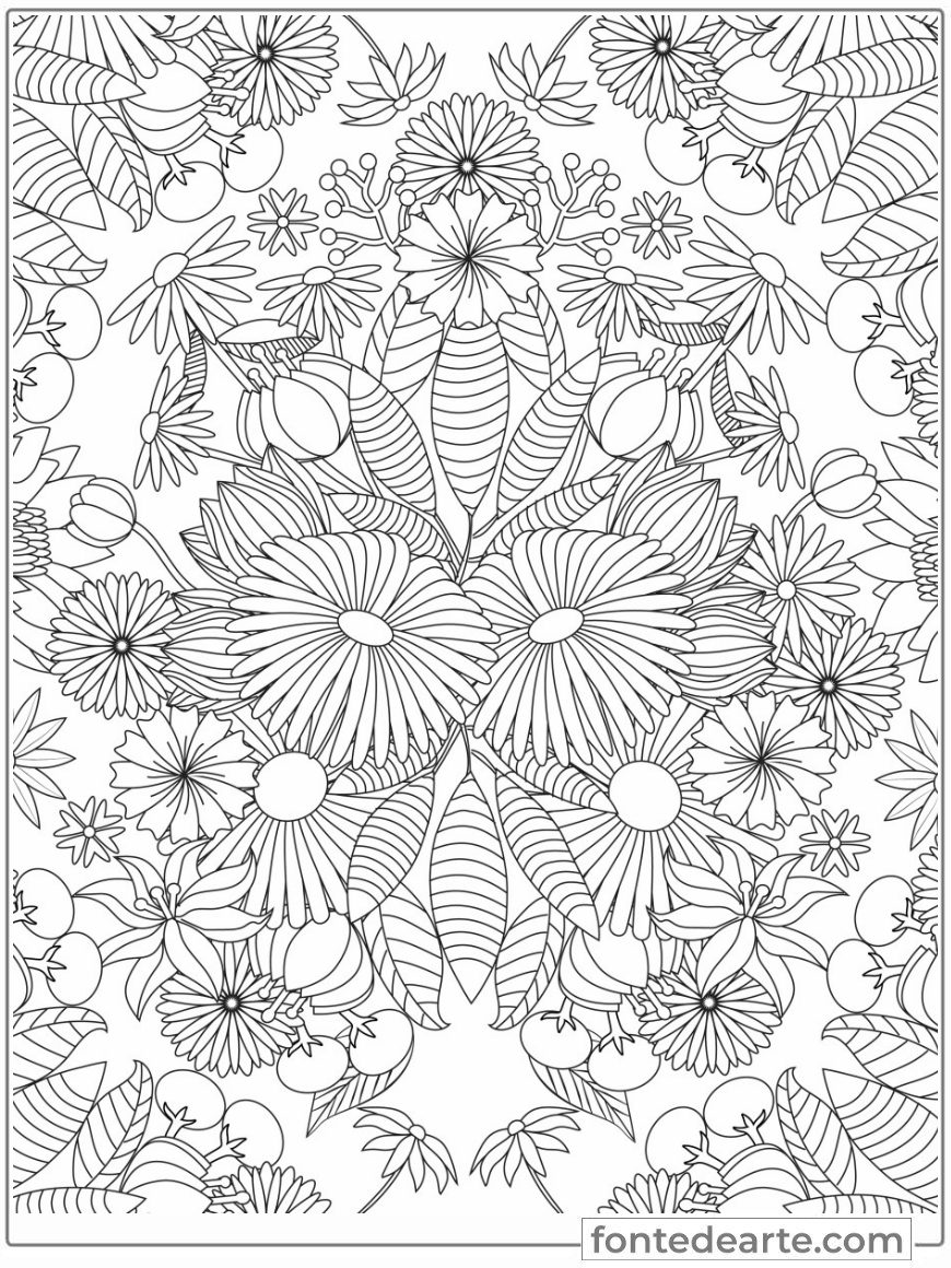 Desenhos Flores para adultos colorir e pintar terapia imprimir PDF