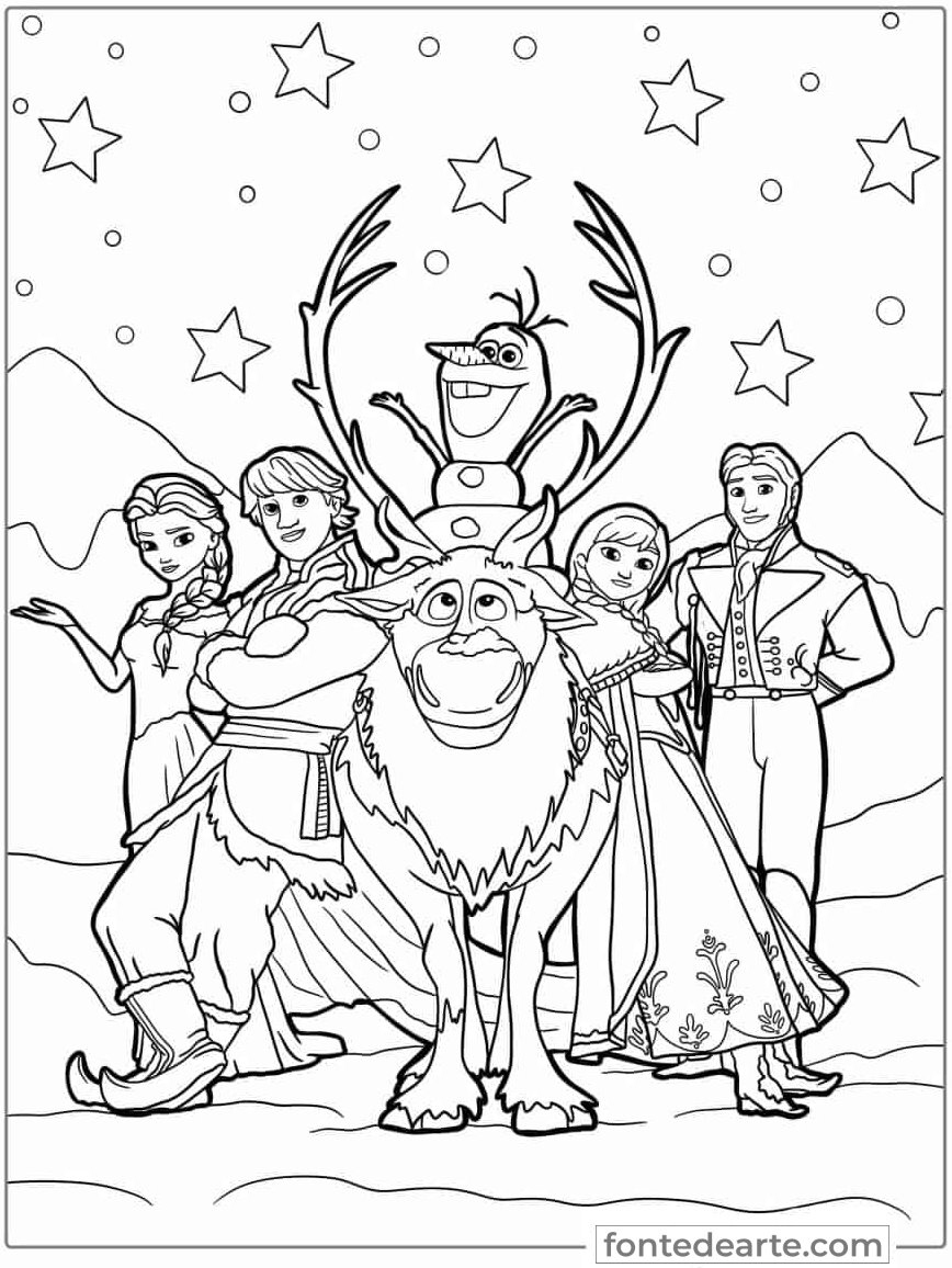 Frozen Princesas Disney para colorir e pintar imprimir PDF