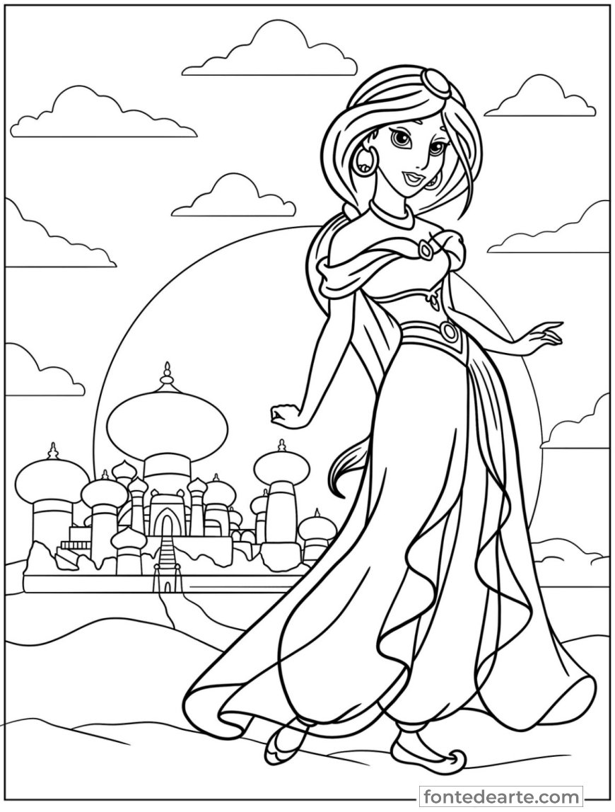 Jasmine Princesas Disney para colorir e pintar imprimir PDF