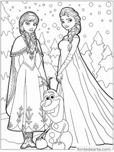 Frozen Elsa e Anna Princesas Disney para colorir e pintar imprimir PDF