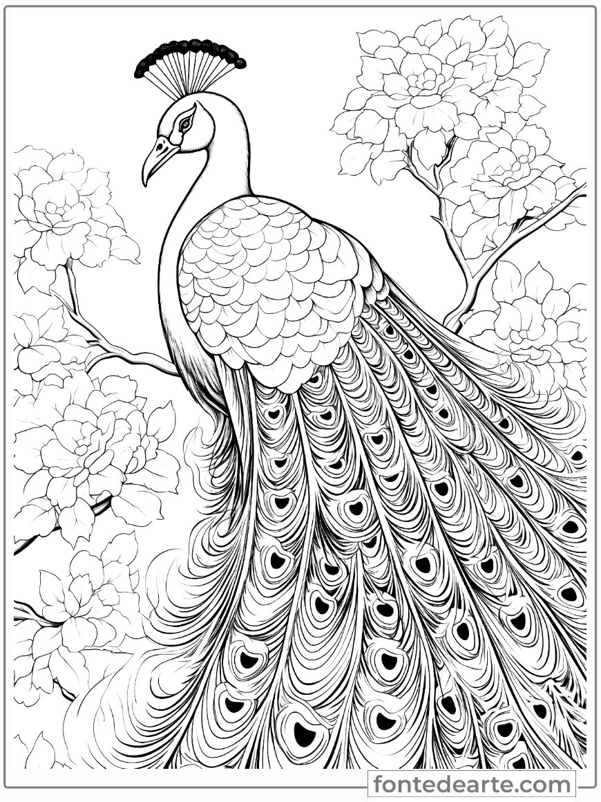Pavão desenhos de animais para colorir adulto imprimir PDF