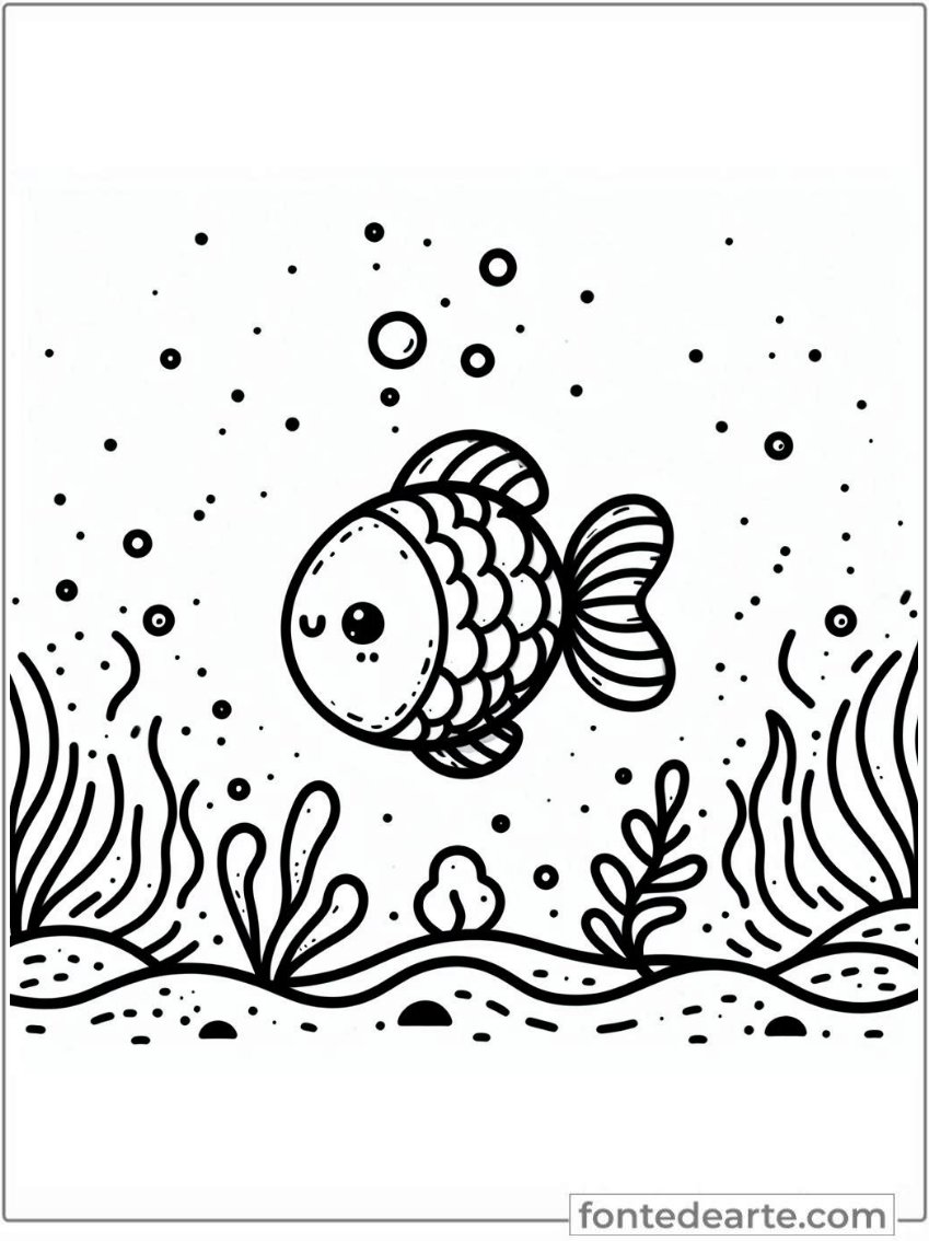 Peixinho fofinho para colorir e pintar imprimir PDF