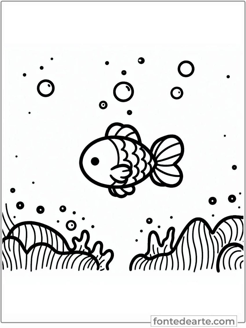 Peixinho fofinho para colorir e pintar imprimir PDF