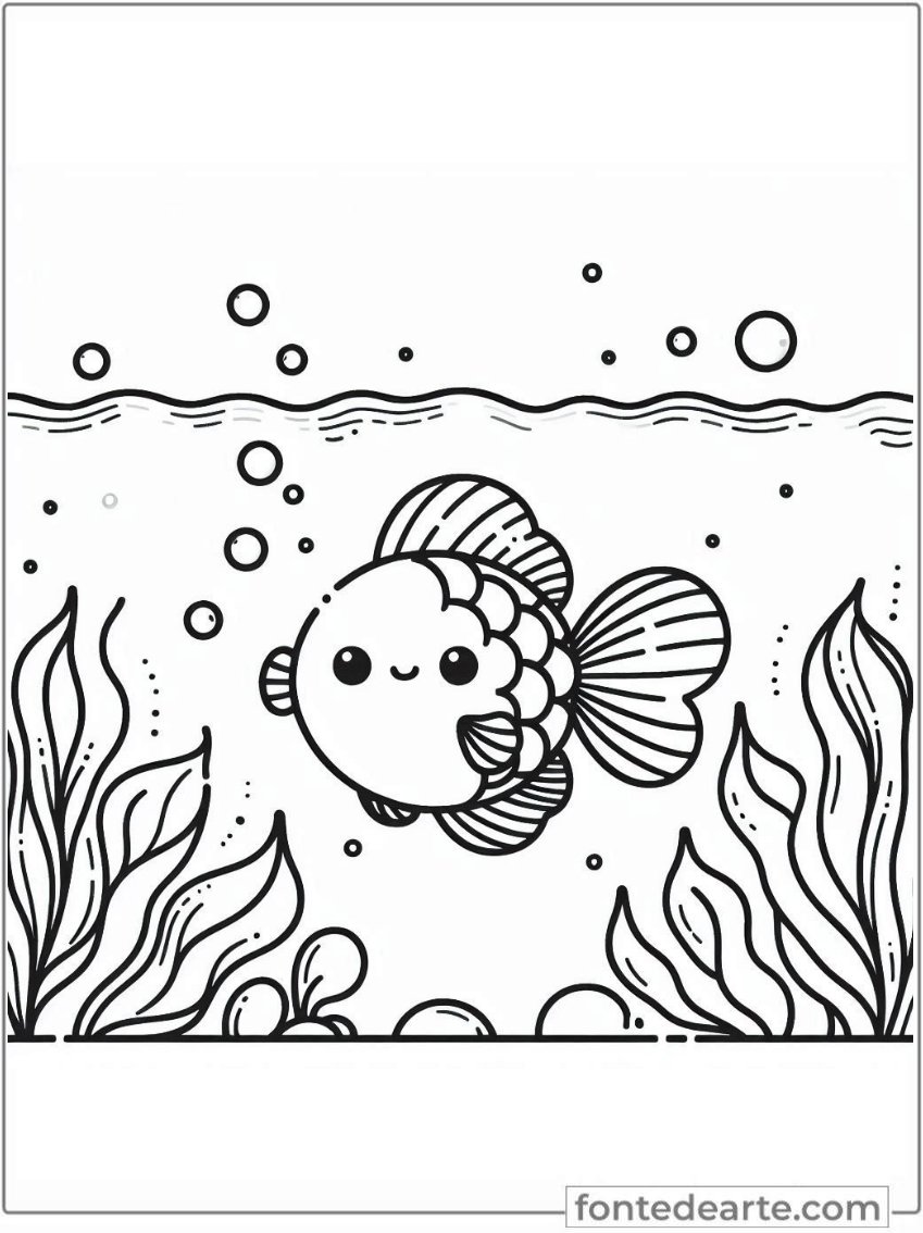 Peixinho fofinho para colorir e pintar imprimir PDF