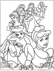 Desenhos Princesas Disney para colorir e pintar imprimir PDF - infantil menina