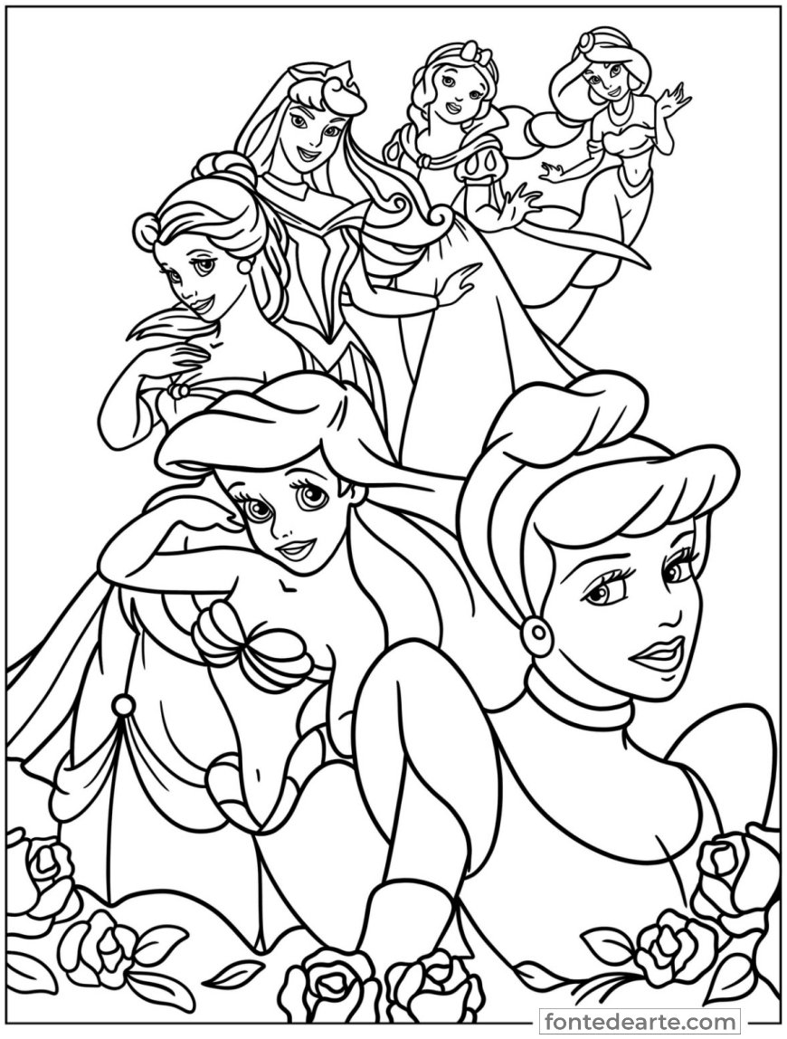Desenhos Princesas Disney para colorir e pintar imprimir PDF - infantil menina