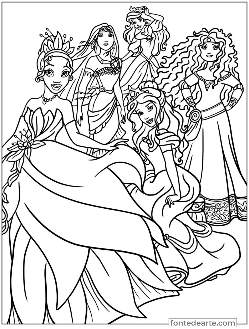 Desenhos Princesas Disney para colorir e pintar imprimir PDF - infantil menina
