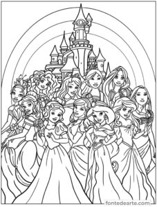 Desenhos Princesas Disney para colorir e pintar imprimir PDF - infantil menina