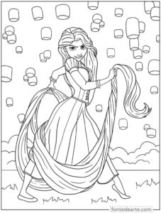 Rapunzel Princesas Disney para colorir e pintar imprimir PDF
