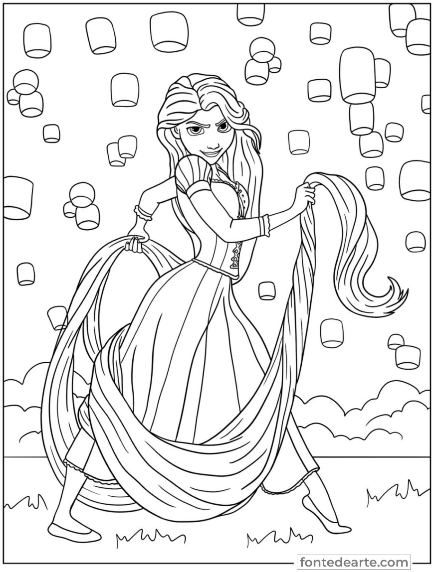 Rapunzel Princesas Disney para colorir e pintar imprimir PDF