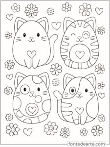 Gatinhos desenhos Kawaii fofinhos para colorir imprimir PDF