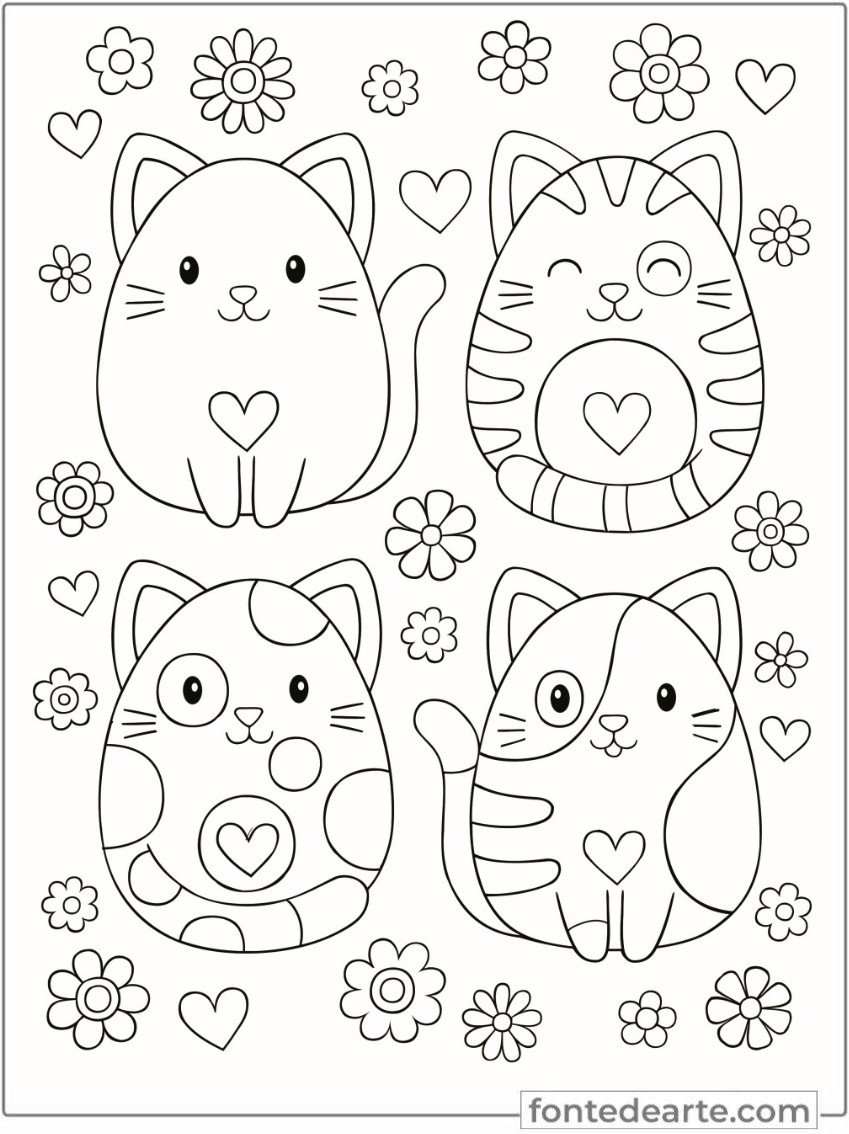 Gatinhos desenhos Kawaii fofinhos para colorir imprimir PDF