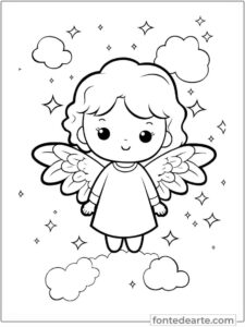 Anjo desenho de Natal para colorir PDF