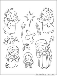 Anjos desenhos de Natal para colorir PDF
