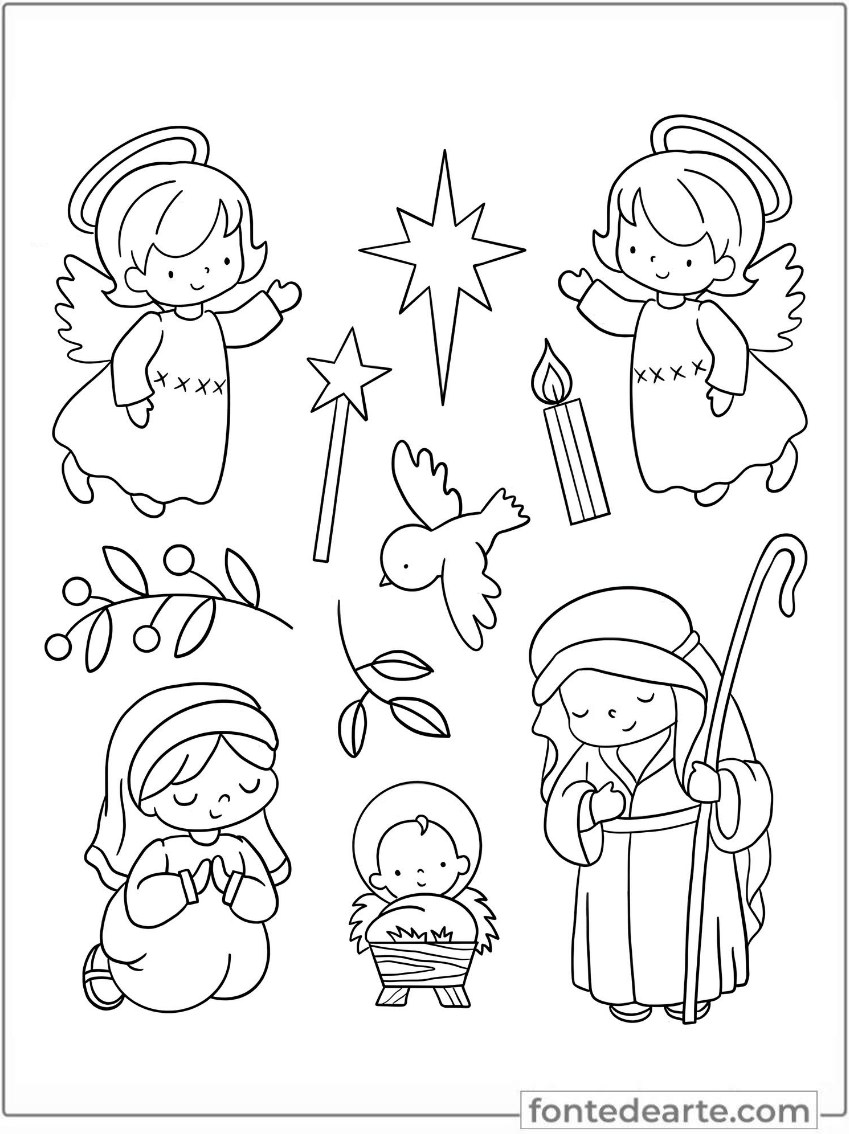 Anjos desenhos de Natal para colorir PDF
