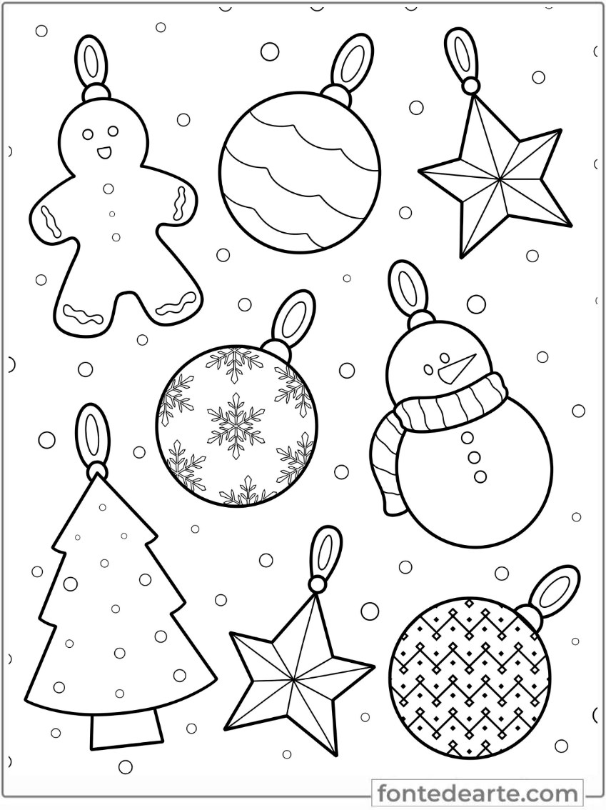 Enfeites desenho de Natal para colorir imprimir PDF