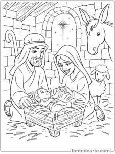 Nascimento de Jesus desenhos de Natal para colorir PDF