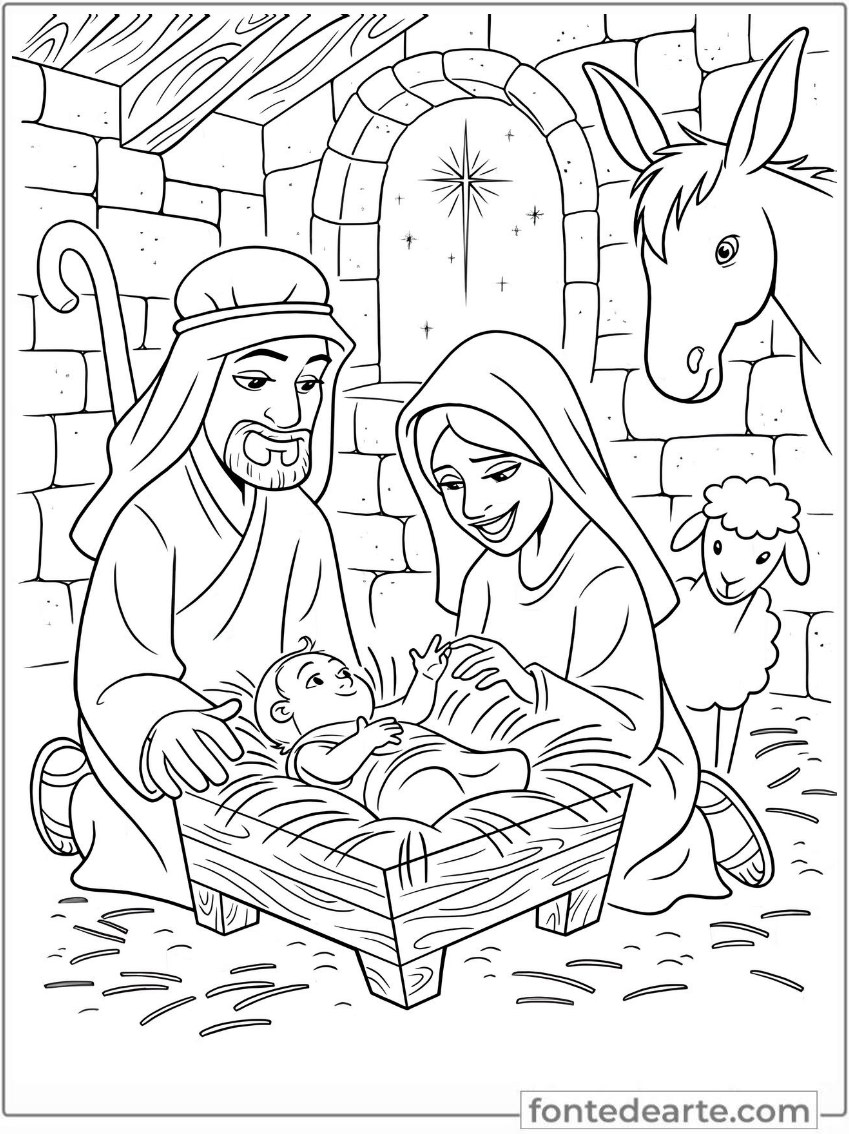 Nascimento de Jesus desenhos de Natal para colorir PDF