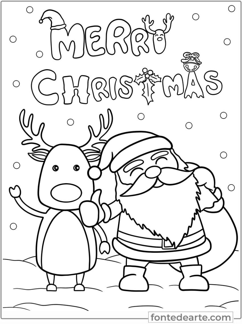 Papai Noel e rena desenho para colorir imprimir PDF