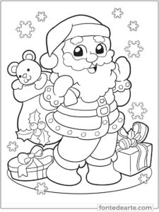 Papai Noel com saco de presentes desenho para colorir PDF