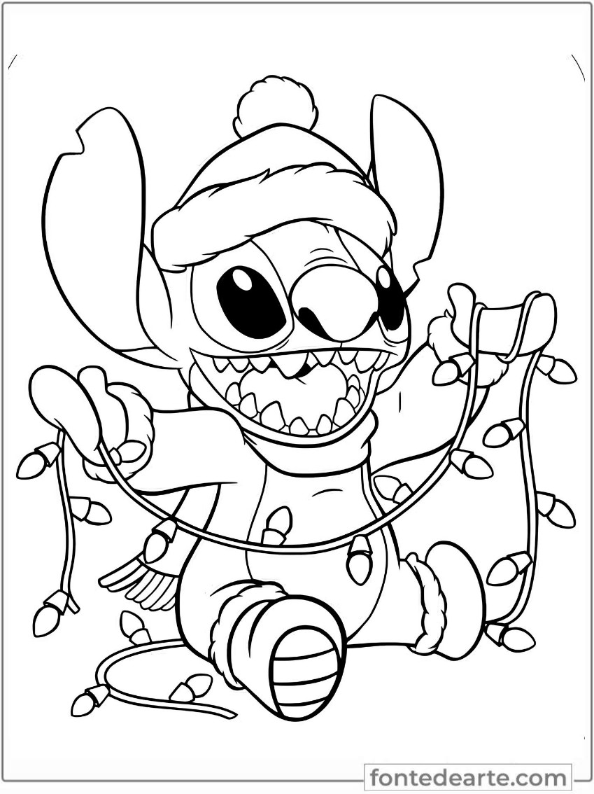 Desenho do Stitch de Natal Para Colorir e Pintar Imprimir PDF