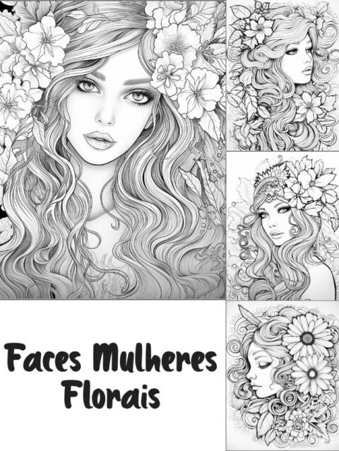 Faces/Rostos de Mulheres Florais Para Colorir - Imprimir PDF