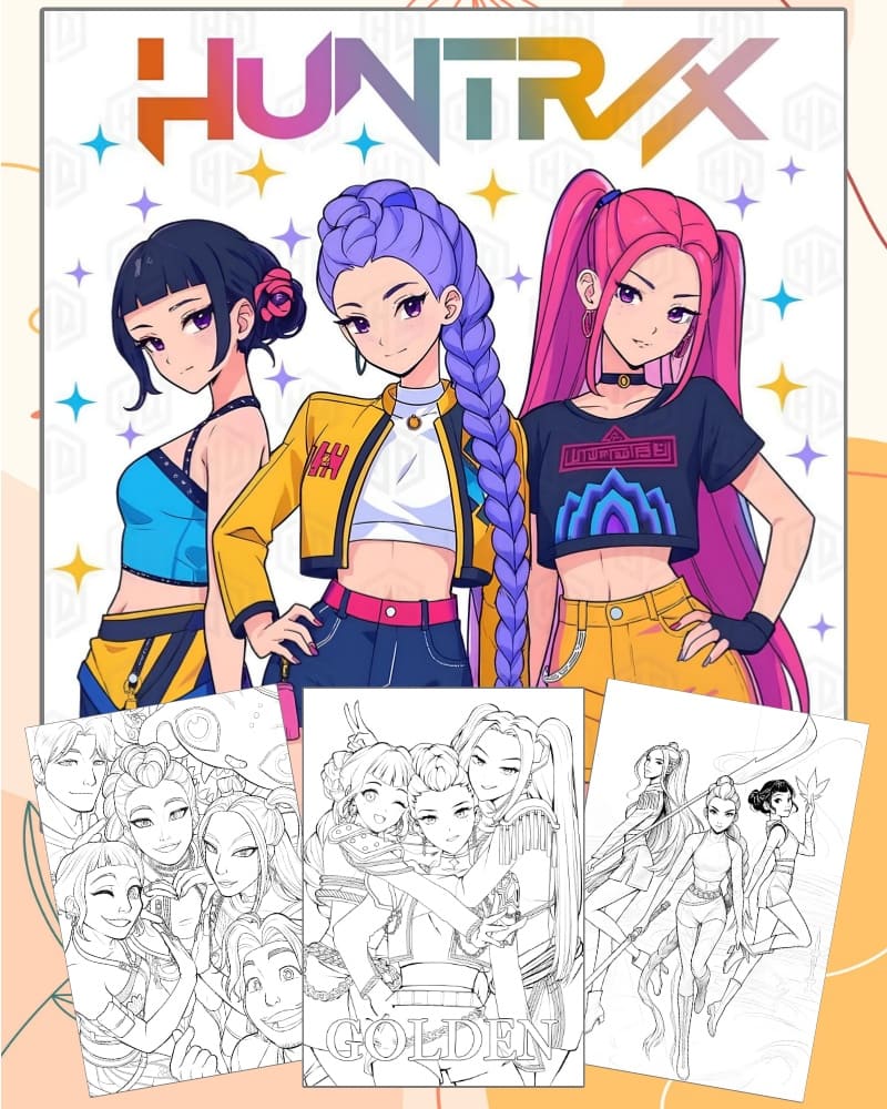 Desenhos KPop Demon Hunters Para Colorir e Pintar - Imprimir PDF