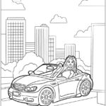 Barbie com seu carro desenho para colorir imprimir PDF