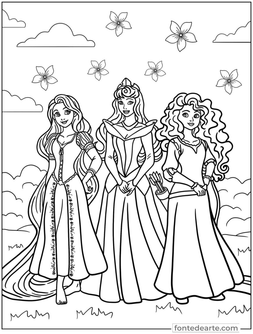 Desenhos Princesas Disney para colorir e pintar imprimir PDF - infantil menina
