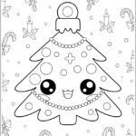 Árvore de Natal kawaii desenho para colorir