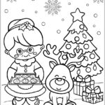 Mamãe Noel e rena desenho de Natal para colorir PDF