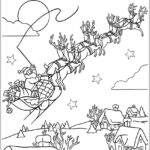Papai Noel voando no seu trenó desenho de Natal para colorir PDF