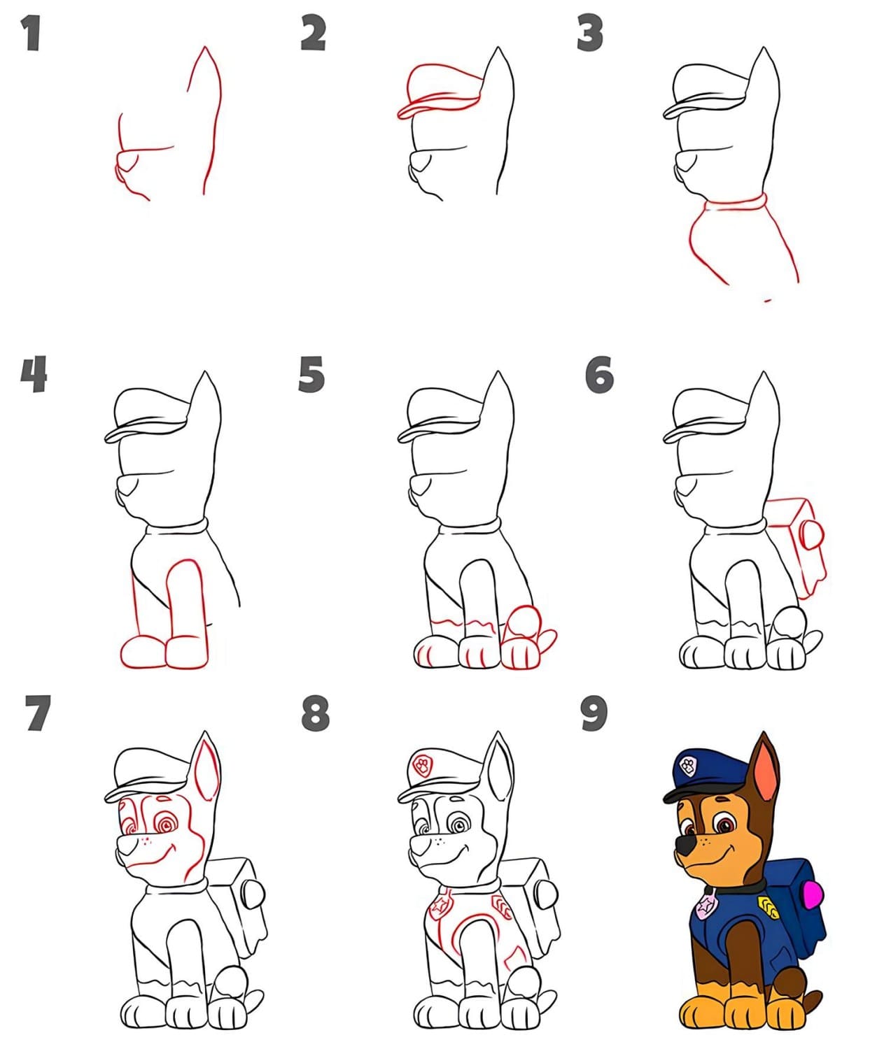 Como Desenhar o Chase da Patrulha Canina - Desenho Para Desenhar