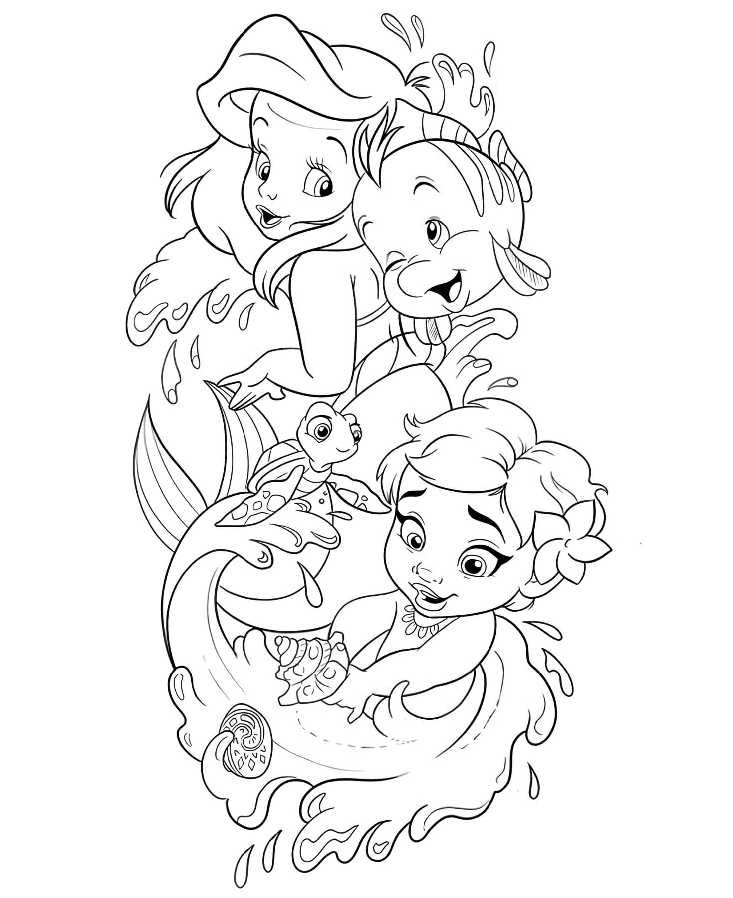 Ariel e Moana - Princesas Disney Para Colorir Imprimir PDF