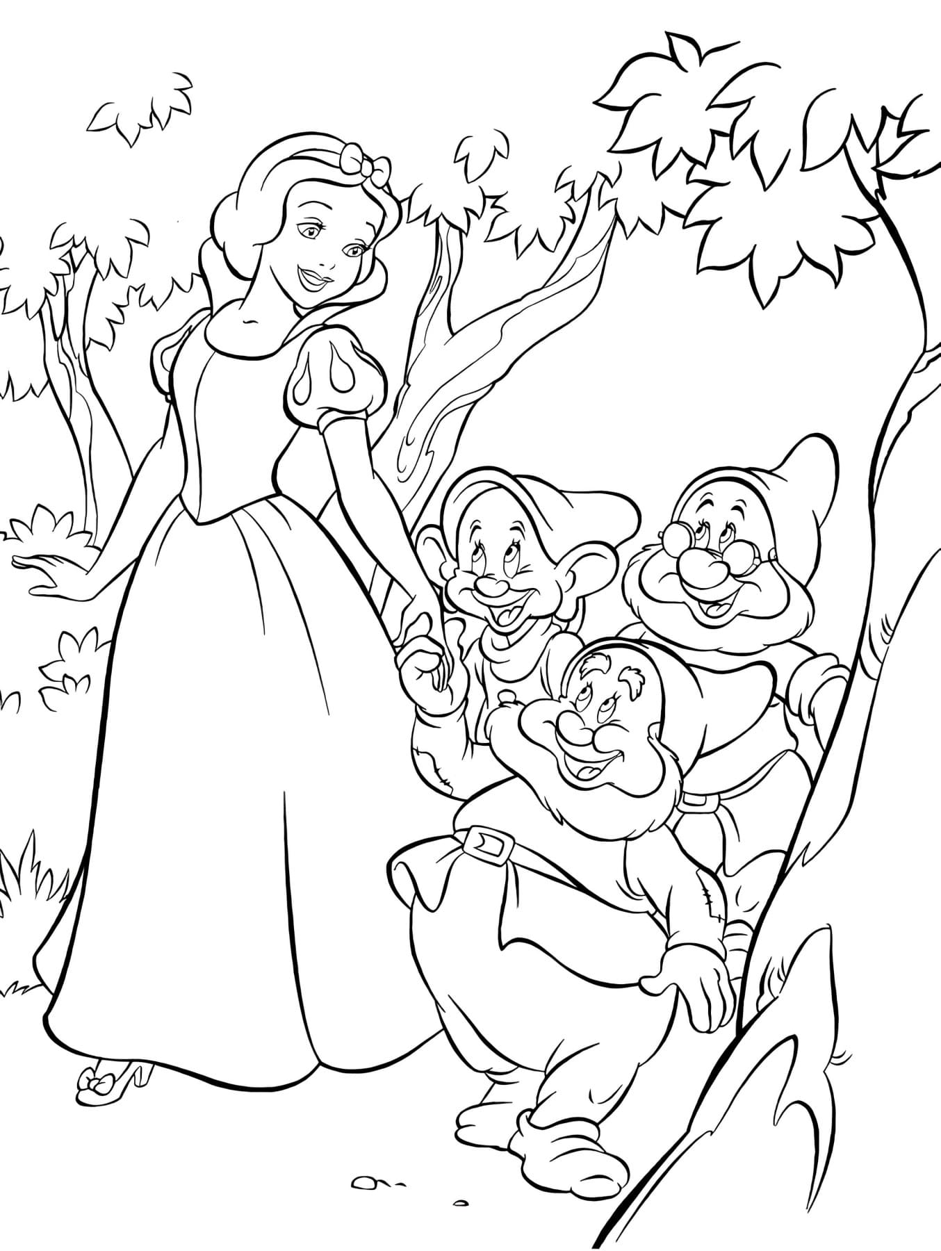 Branca de Neve e os 7 Anões Para Colorir Imprimir PDF