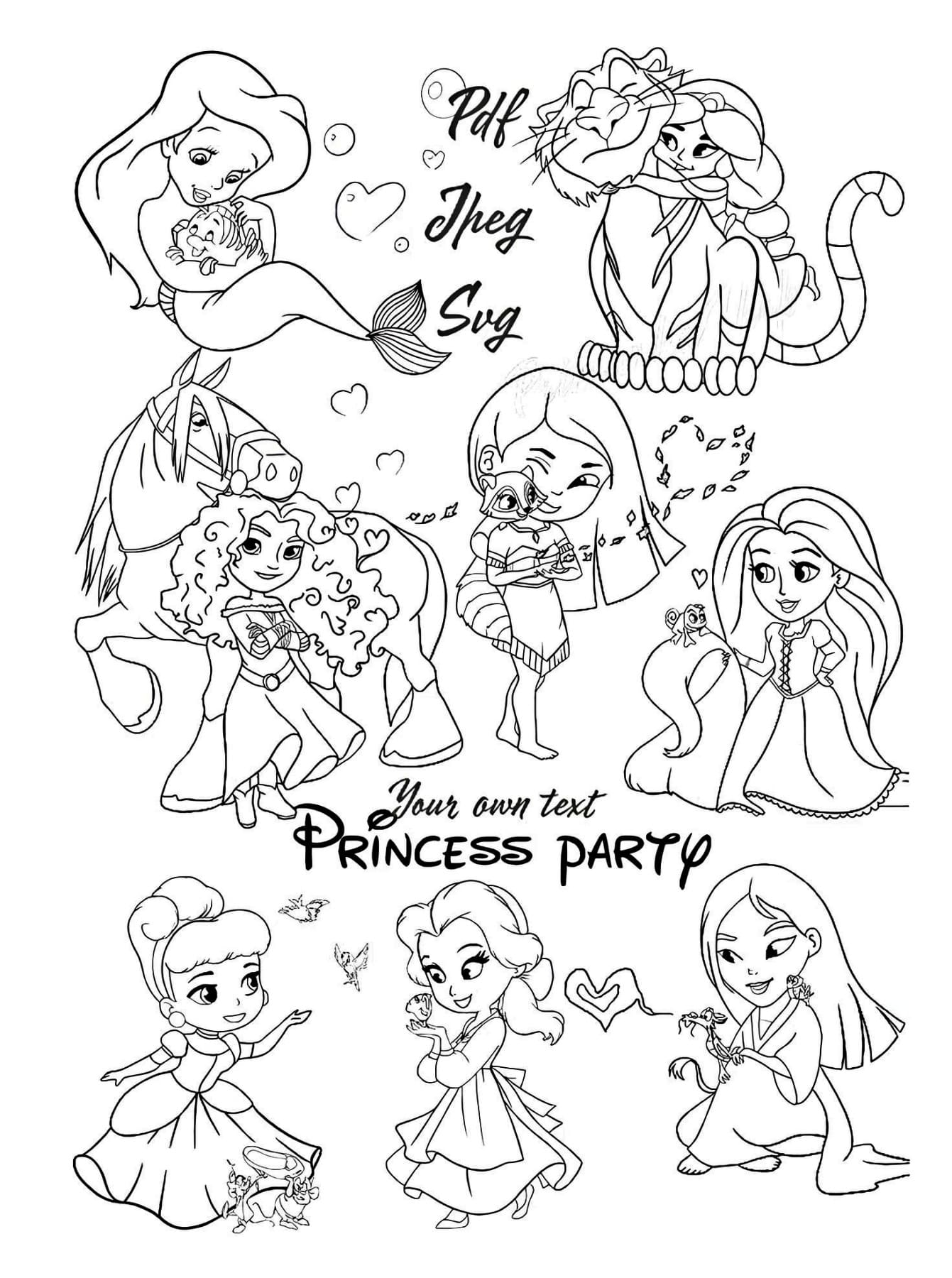 Princesas Disney Crianças Para Colorir Imprimir PDF