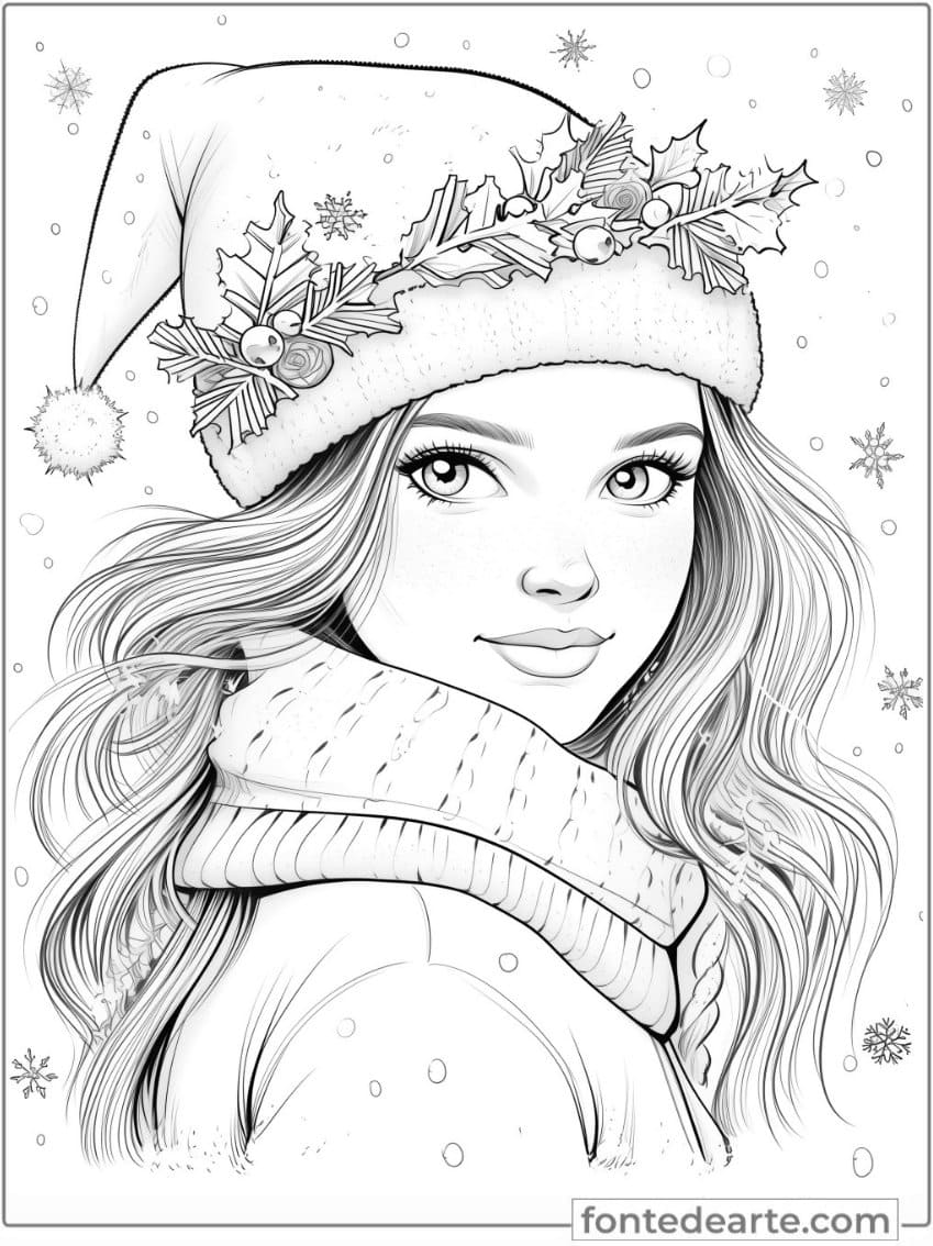 Desenho Para Colorir de Natal Linda Menina - Imprimir PDF
