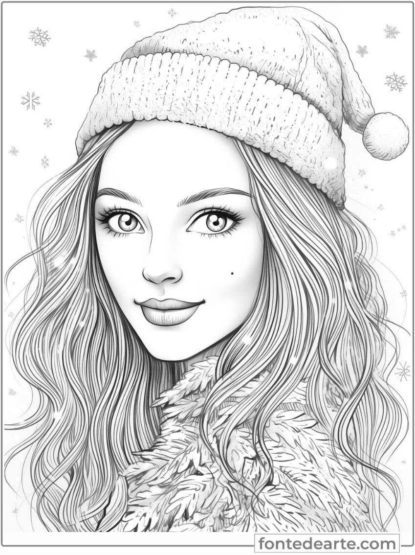 Desenho Para Colorir de Natal Linda Menina - Imprimir PDF