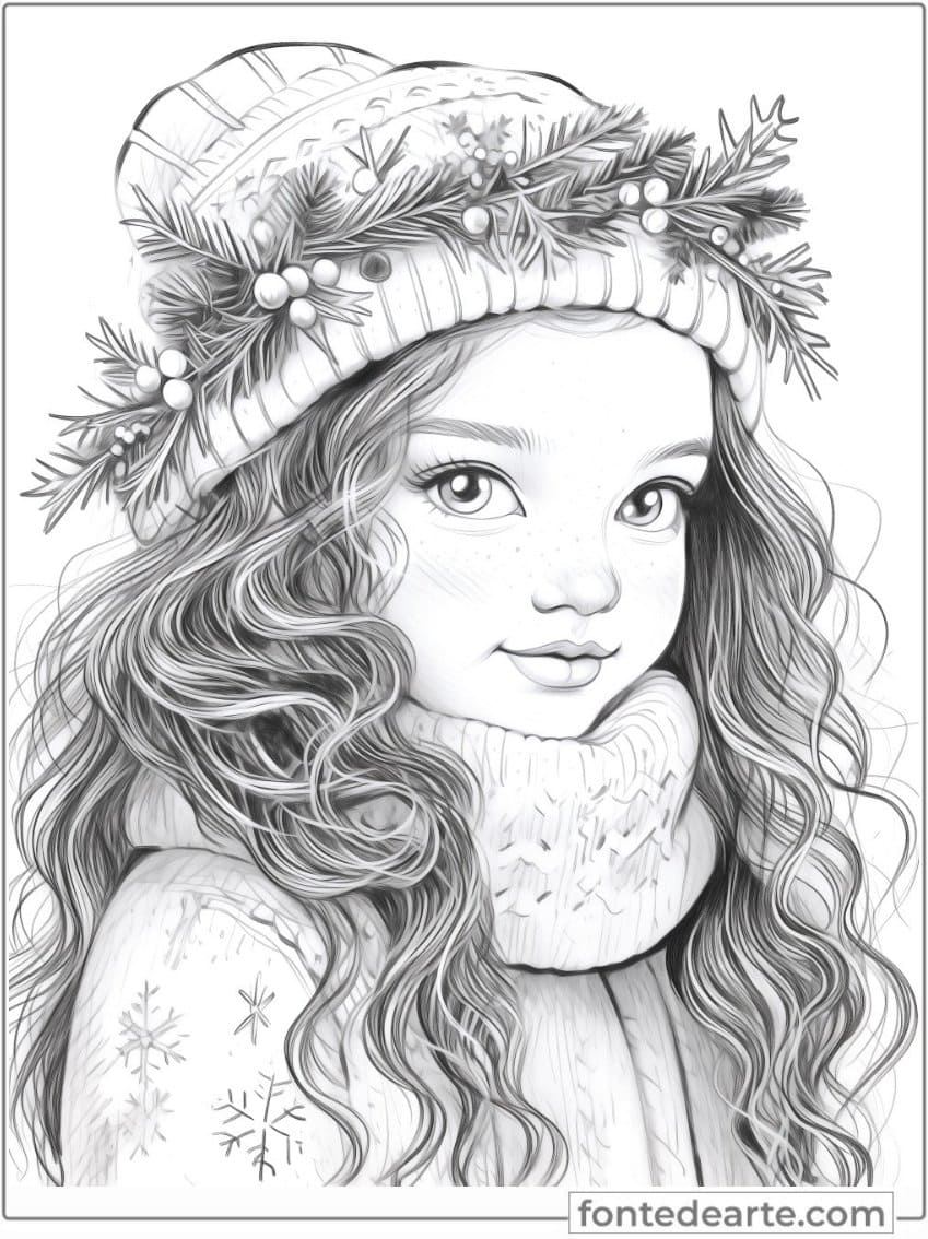 Desenho Para Colorir de Natal Linda Menina - Imprimir PDF