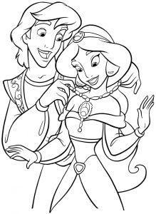 Aladdin e Jasmine Princesa da Disney Para Colorir Imprimir PDF