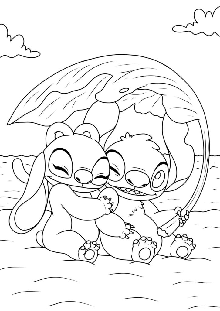 Desenho Stitch e Angel Para Colorir Imprimir PDF