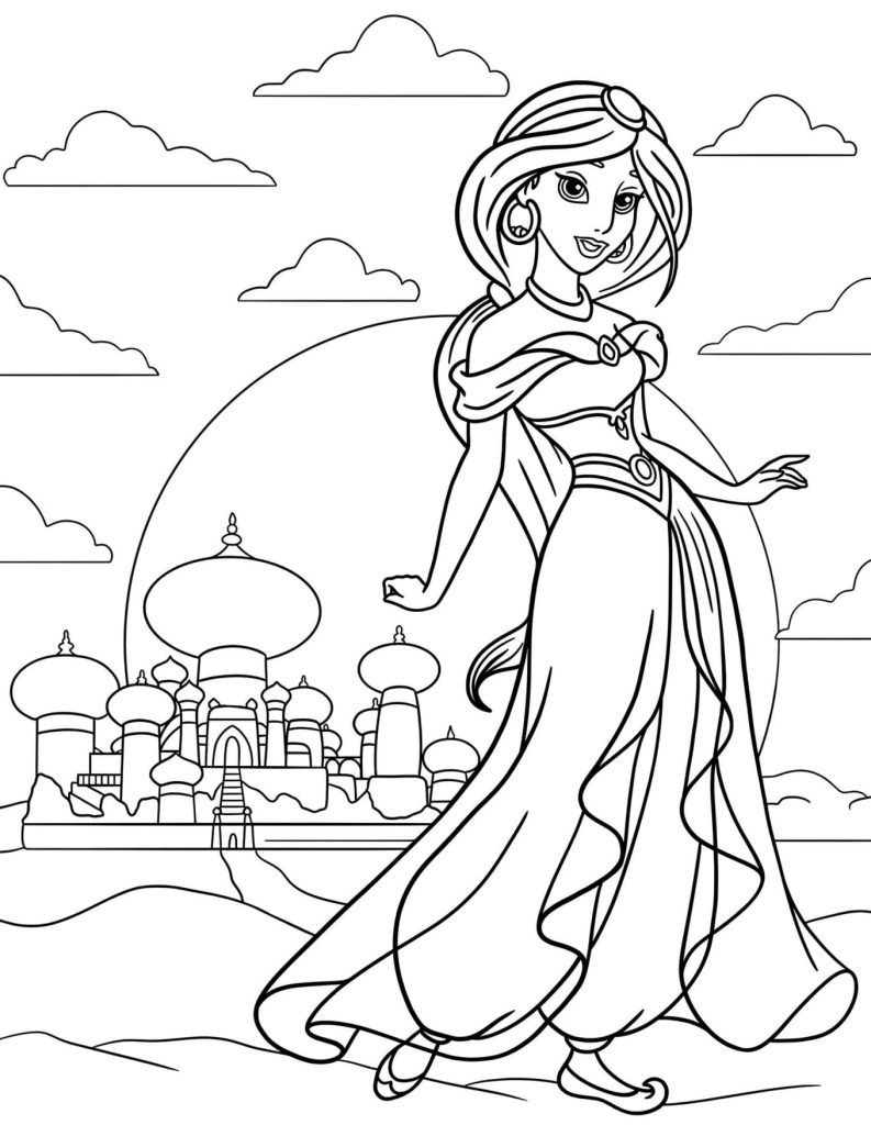 Jasmine Princesa da Disney Para Colorir Imprimir PDF