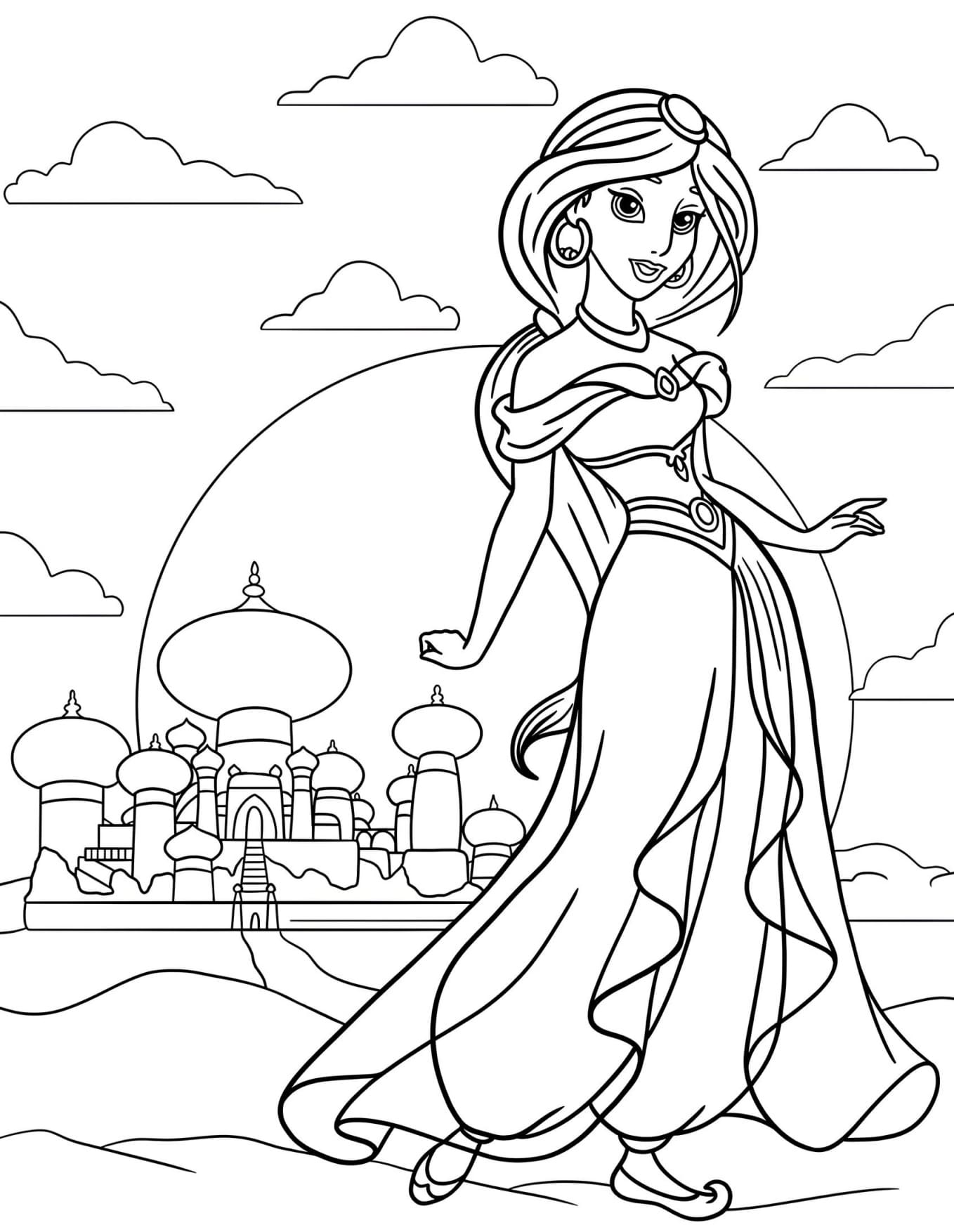 Jasmine Princesa da Disney Para Colorir Imprimir PDF