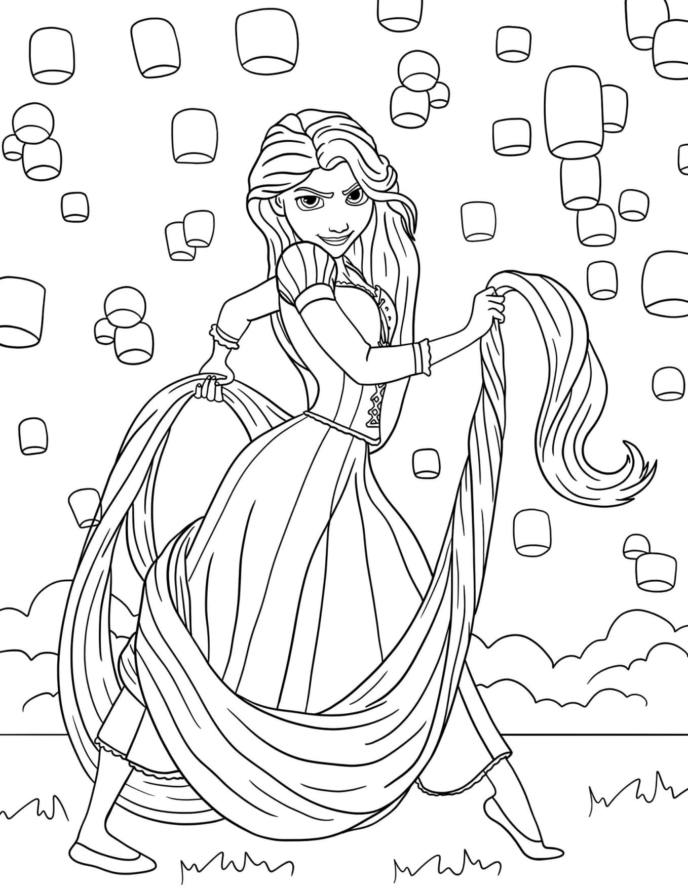 Rapunzel Princesa da Disney Para Colorir Imprimir PDF