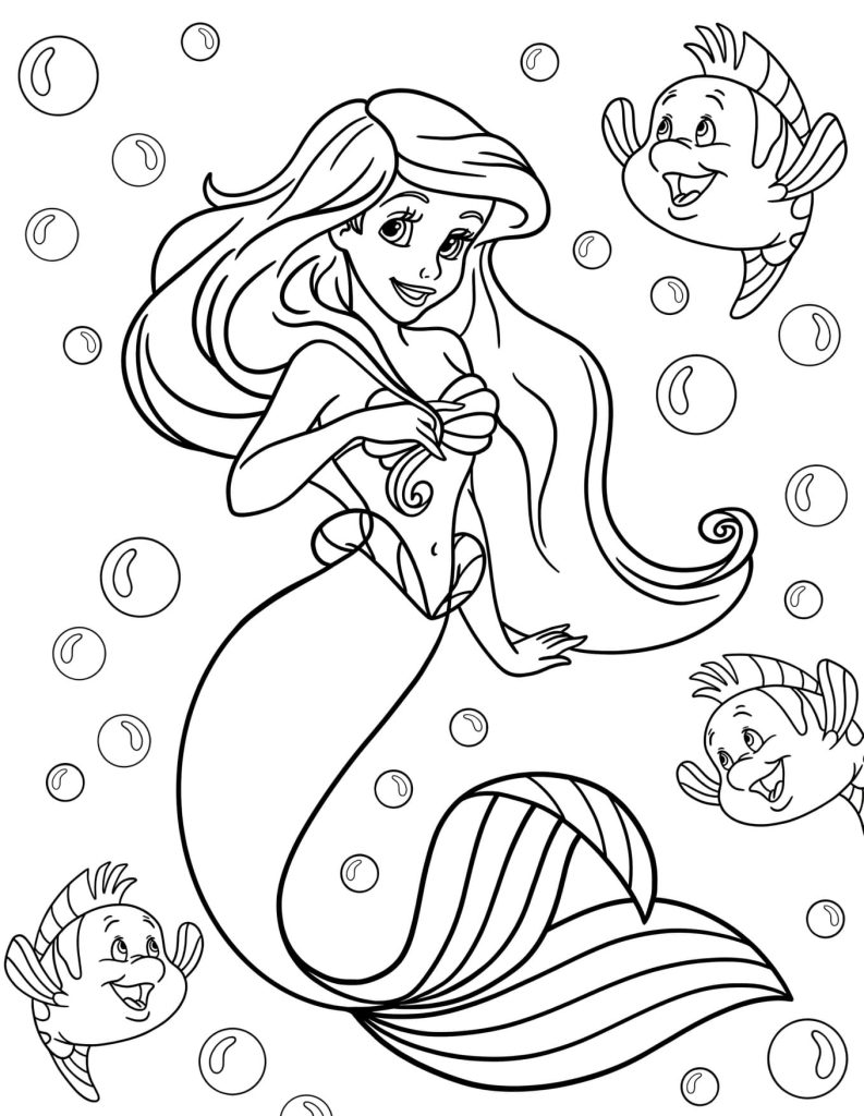Ariel Princesa da Disney Para Colorir Imprimir PDF